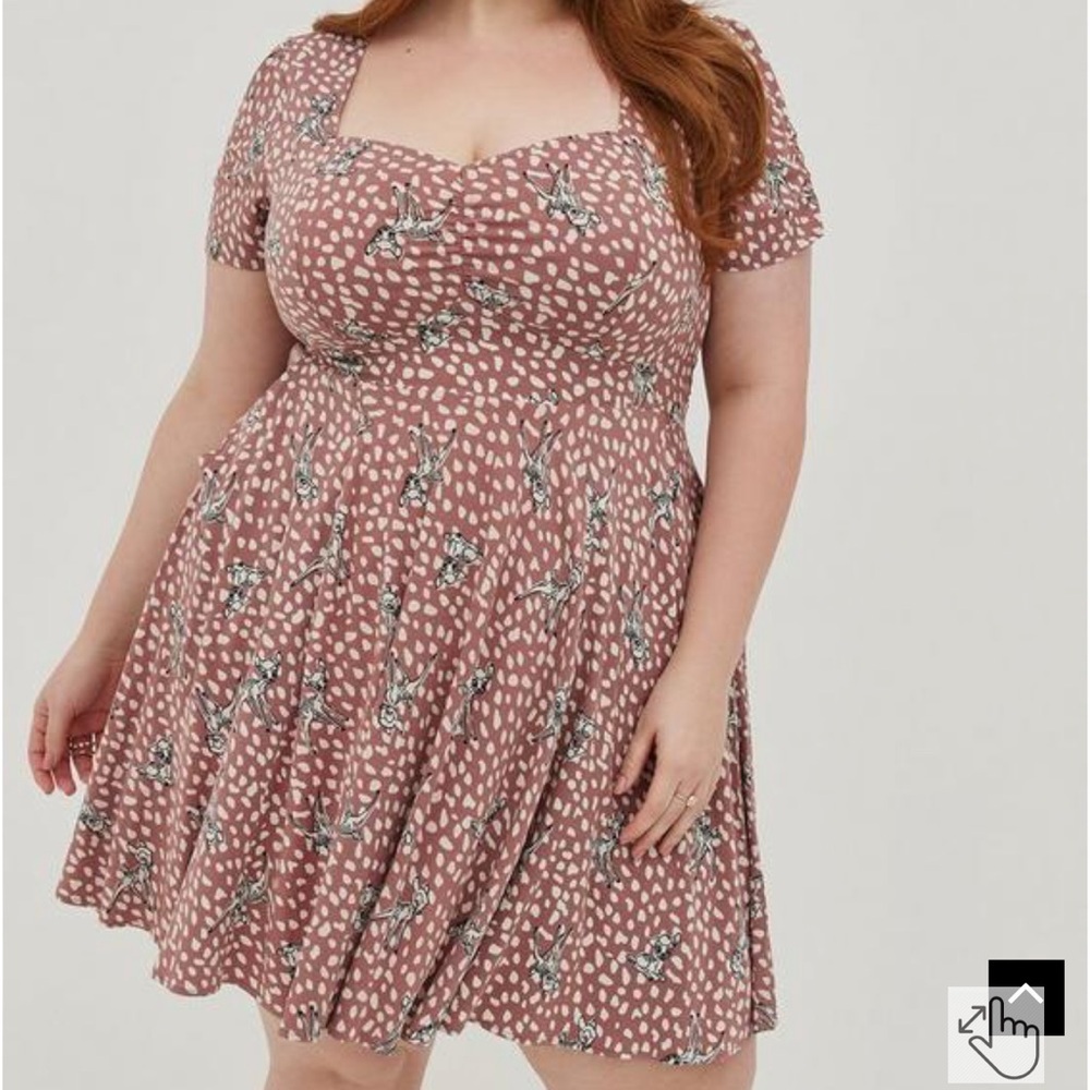 Torrid Disney Bambi Shirred Bodice Skater Dress - Stretch Challis